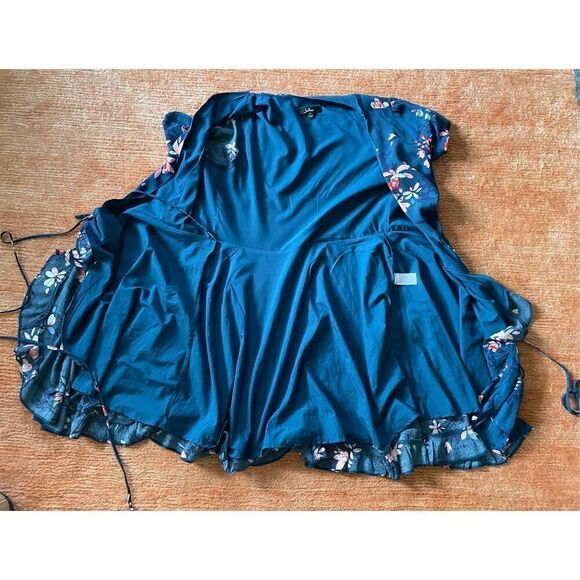 Lulu’s Teal Blue Floral Print Ruffle Wrap Dress M - Picture 3 of 9